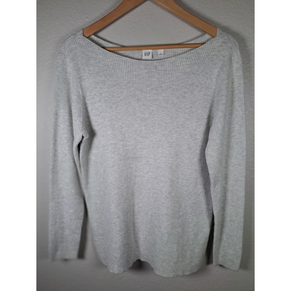 Gap Womens Ribbed Boat Neck Sweater Light Heather Gray Long Sleeve Size L